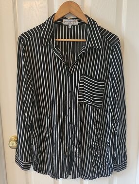 grand & greene Black and White Striped Button-Up Blouse